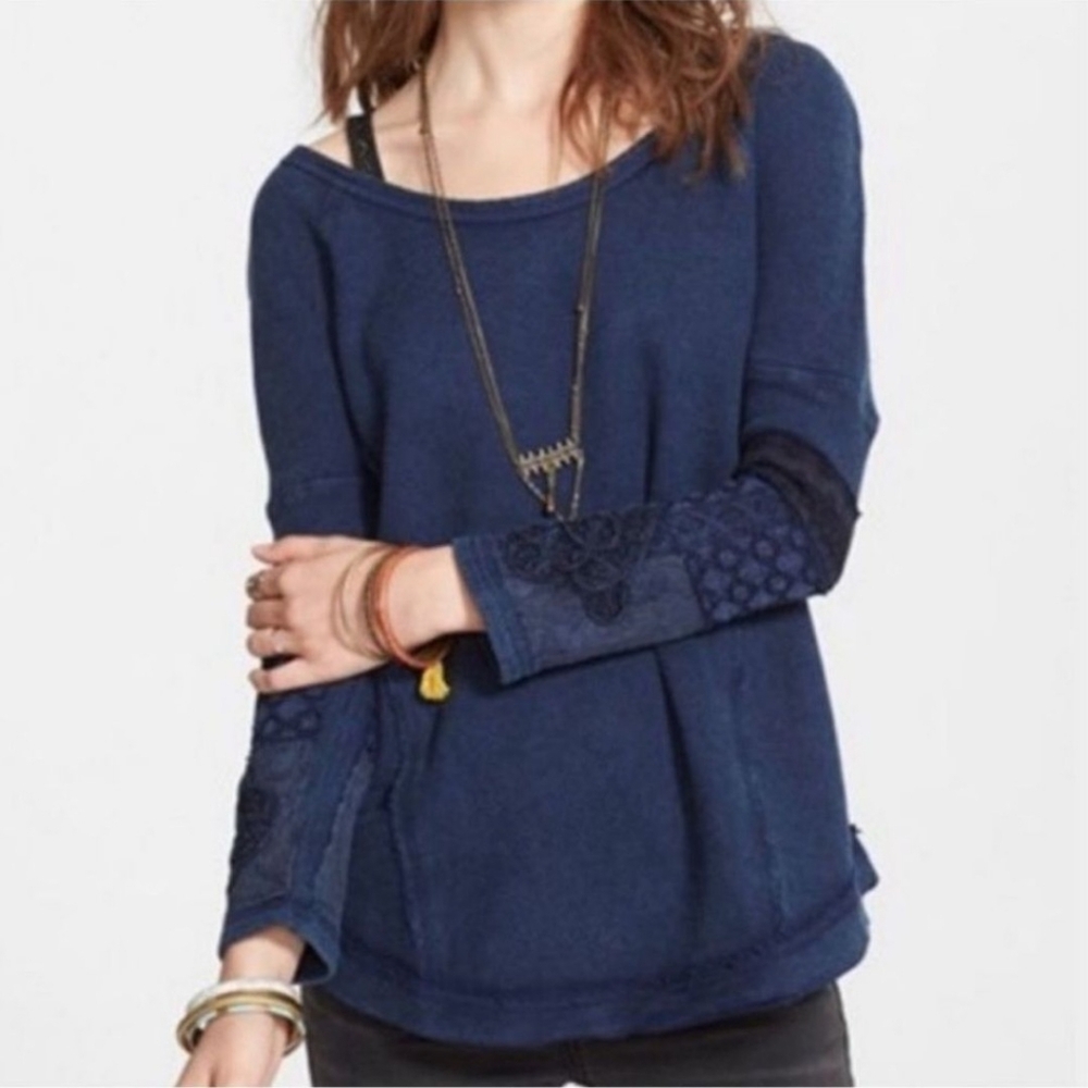 Free People Women's Blue You Don't Own Me Long Sleeve Thermal Tunic Size Small